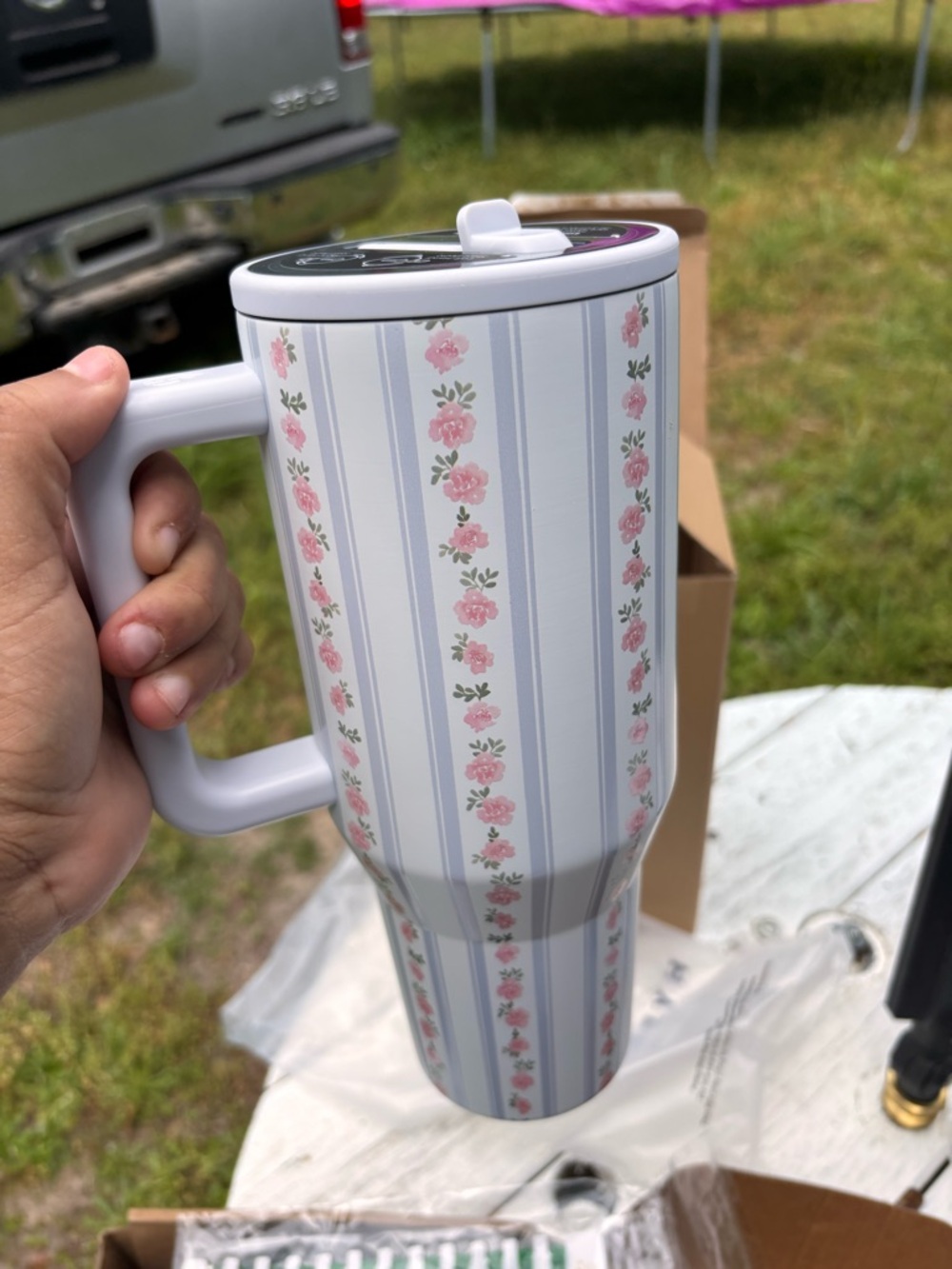 HydroJug Pink Floral Striped Travel Mug - Picture 2 of 9